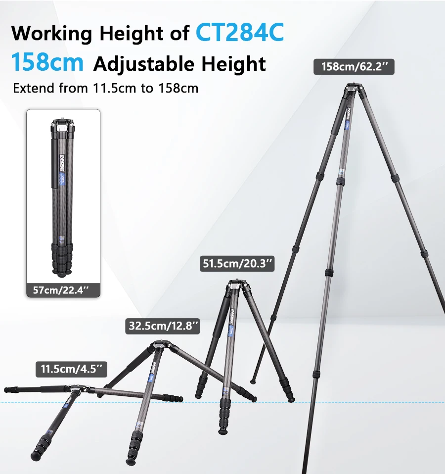CT284C Professional Carbon Fiber Tripod Travel Camera Stand with Stone Bag for D