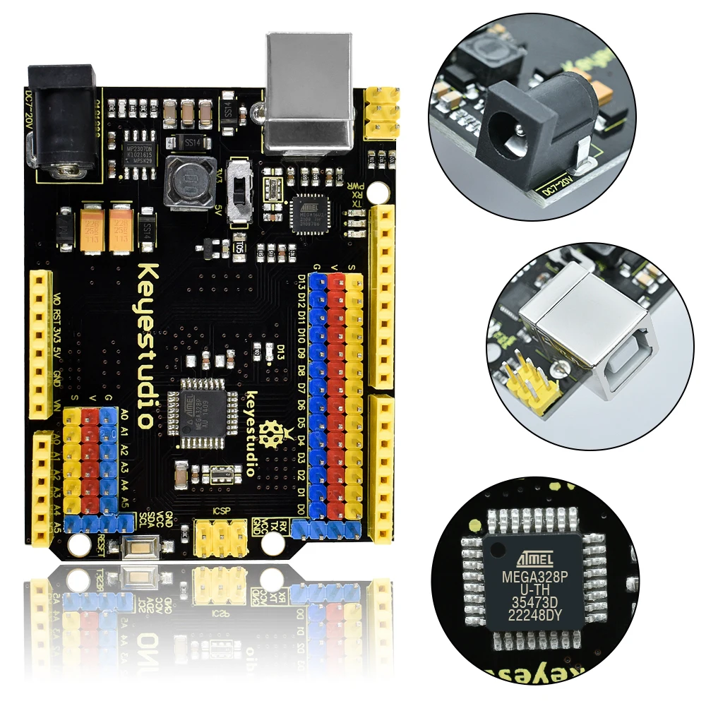 Free Shipping!Keyestudio UNOR3 Development Board Official Upgrated Version With Pin Header Interface+USB Cable For Arduino UNOR3