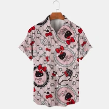  2022 Ladies Fashion Shirts Casual Short Sleeve Loose Shirts Summer Vintage Hello Kitty Harajuku Loose Shirts Elegant Ladies Tops 