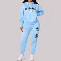 Ensembles pour femmes sweats à capuche pantalons 2 pièces tenues vêtements de sport esthétiques survêtement Chicago graphique lettre imprimer grande taille rose survêtement 4