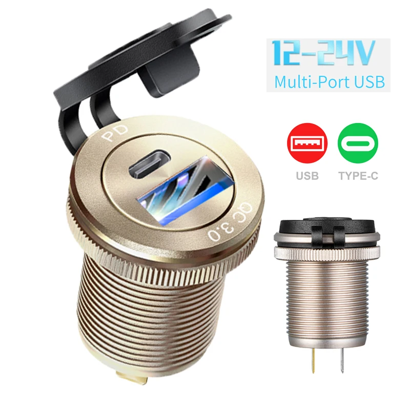 

12v automotive usb socket Type-c Outlet Fast Charging adapter for 12V 24V Car Truck Motorcycle RV Marine Motorcycle