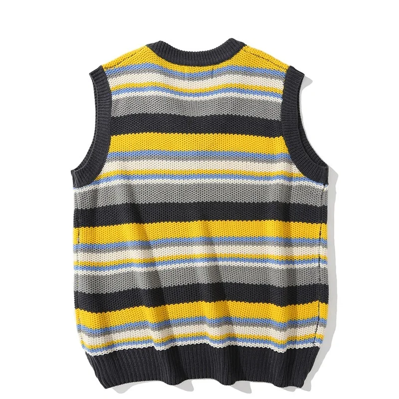 

Jumper Large Knitwear Super Vintage Stripe V-neck Harajuku Contrast Vest Color Sleeveless Sweater Women's Pullover Mens Clothing
