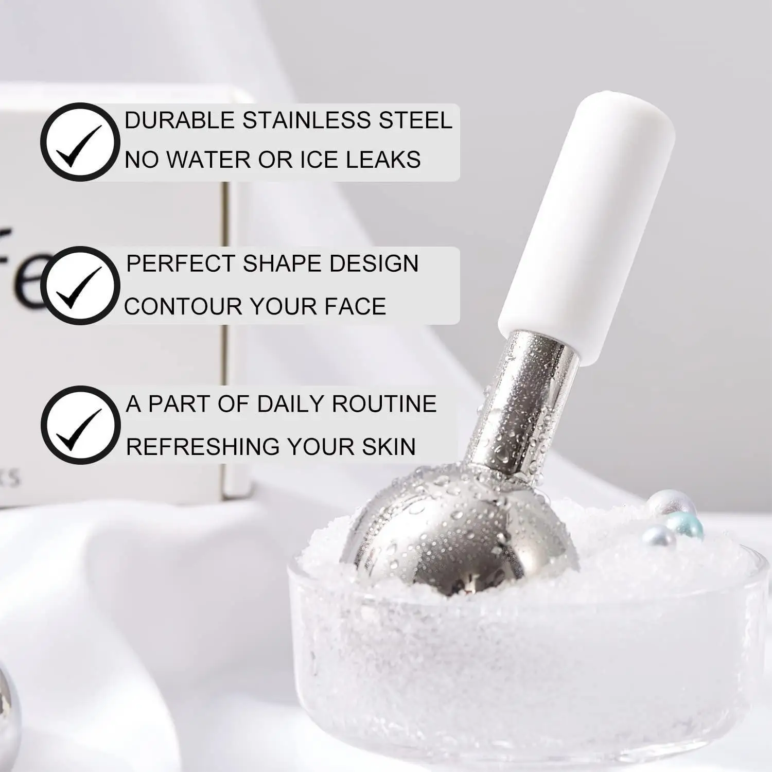 Mini 2pcs Ice Globes Stainless Steel Cryo Sticks for Face Eye Facial Cold Roller Cooling Globe for Puffiness Wrinkle Dark Circle