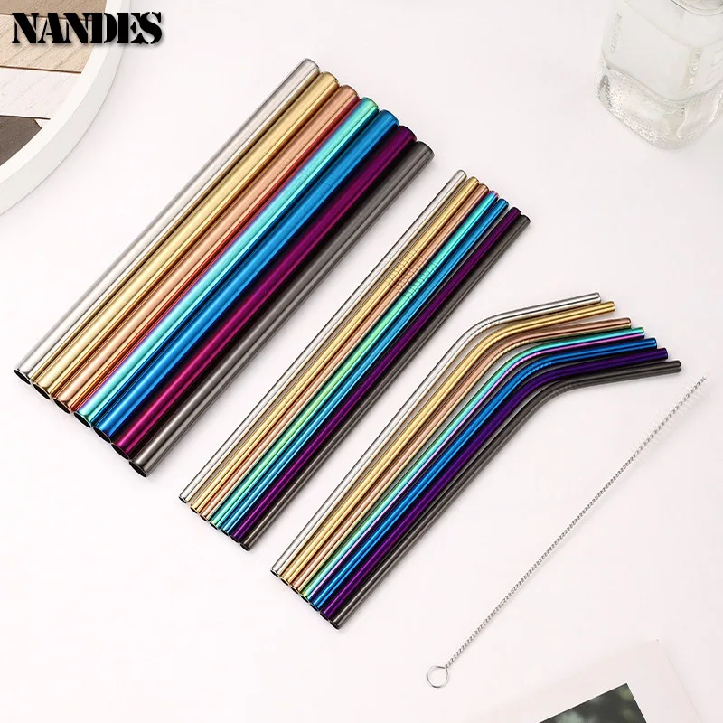 Eco-Friendly Reusable Stainless Steel Drinking Straws with Cleaning Brush