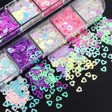 

12 Grids/Box AB Color Pink Love Hollow Heart Shaped Nail Sequins DIY Nail Jewelry Nail Accessories