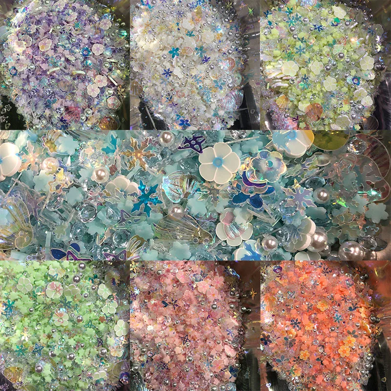 50g/Lot Multi Shaped Glow Flower Polymer Clay Slices Glitter Sequins Mixed Pearls for DIY Craft Decoration Confetti