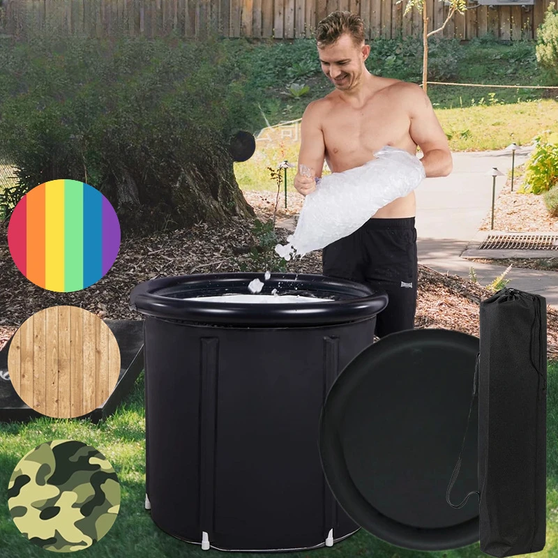 Foldable Black Ice Bath Tub Adult Bath Tub Household Folding Tub PVC Padded Spa Bath 75 * 80cm Air Rim Portable 2
