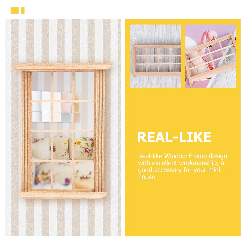 4 Pcs Dollhouse Window Mini Uncolored Wooden Miniatures Toddler Toys Adornment Outdoor Kids Frame Decor Home interior doors