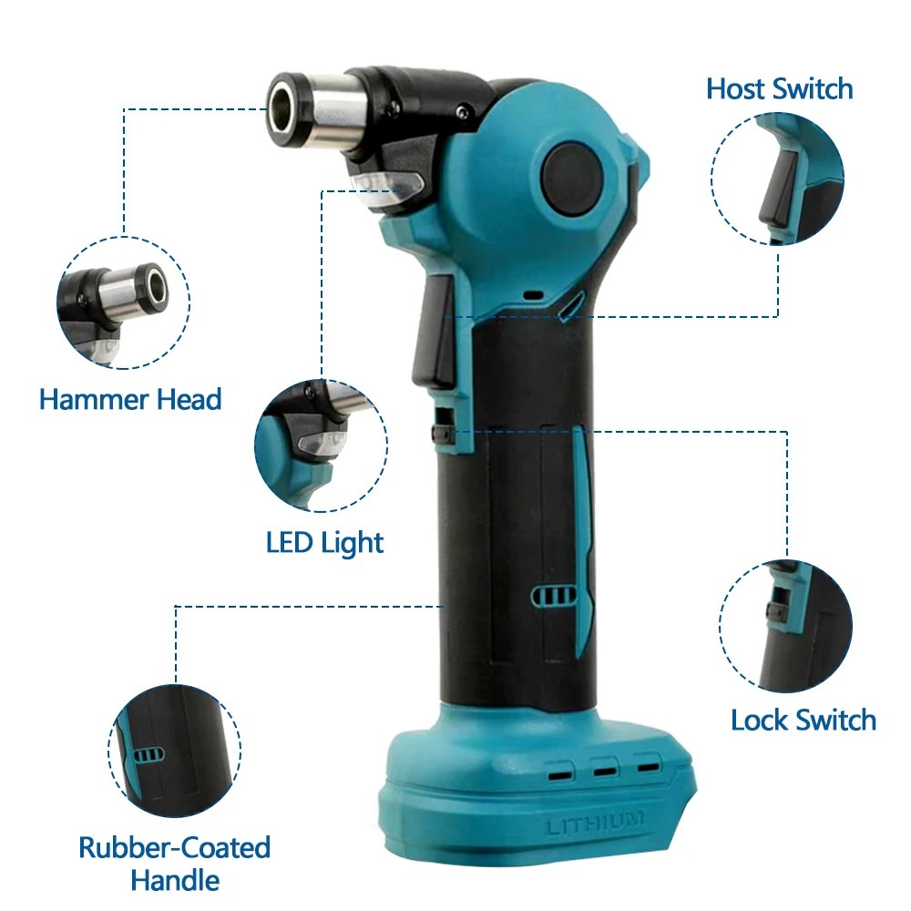 180W Electric Hammer Drill Cordless Hammer Screwdriver Adjustable Head Nail Drill Woodworking Power Tool for Makita 18V Battery 2