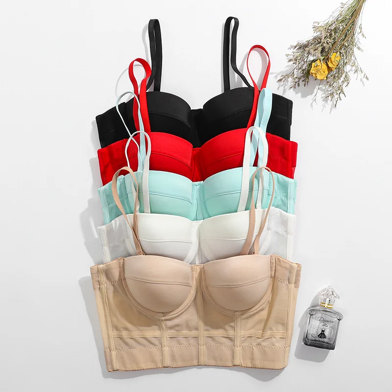 Women Push Up Bra Summer Sleeveless Crop Top Corset Underwear Tube Top Off Shoulder Mesh Breathable Slim Camis Female Lingerie