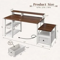 63" Computer Desk with Drawers Cabinet, Office Desk with Power Outlets, Home Office Desks with Shelves Monitor Stand, Farmhouse 2