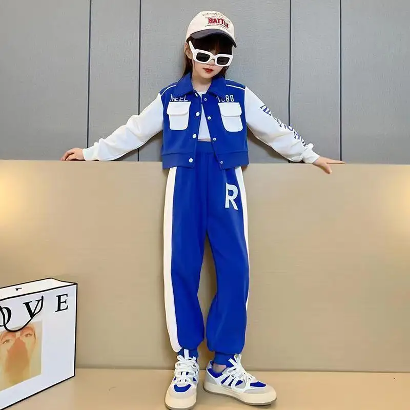 

Girls Spring And Autumn Suit New Girls Sports Two-Piece Set Children's Fashion Casual Cardigan Sweatpants Clothes And Trousers
