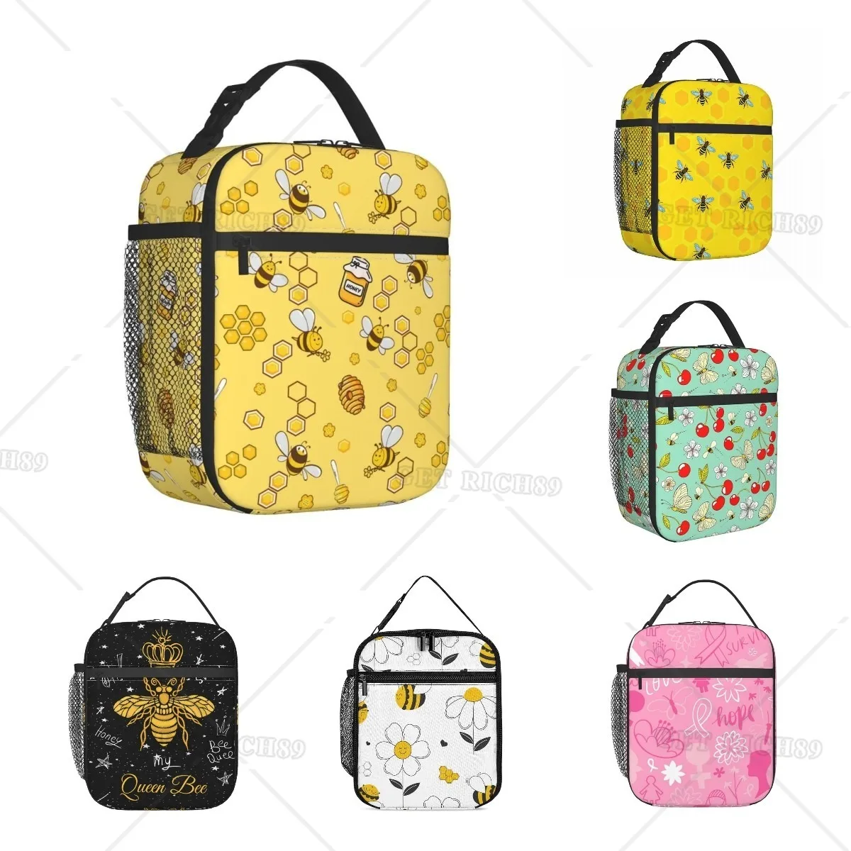 

Cute Cartoon Bee Lunch Box Insulated Reusable Yellow Lunch Bag for Teen Girls Women Portable Thermal Leakproof Tote Cooler Bags