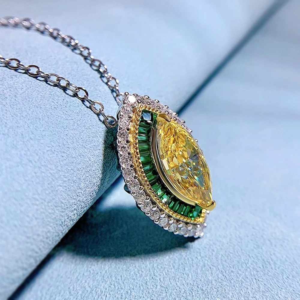 PuBang Fine Jewelry 925 Sterling Silver Yellow VVS Gem Created Moissanite Cocktail Pendant Necklace for Women Gift Drop Shipping
