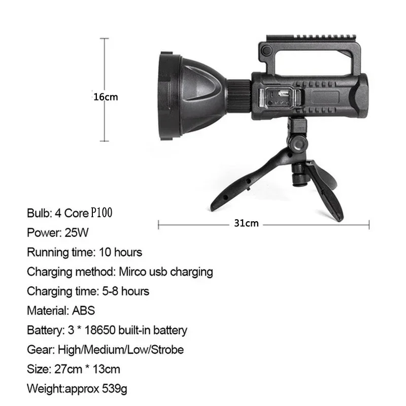 Compact Rechargeable LED Spotlight with Mountable Bracket and Waterproof Design