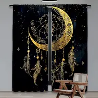 2Pcs Boho Moon Curtain Celestial Star Galaxy Starry Sky Tarot Dreamcatcher Curtains Suitable For Bedroom Living Room Dining Room 2