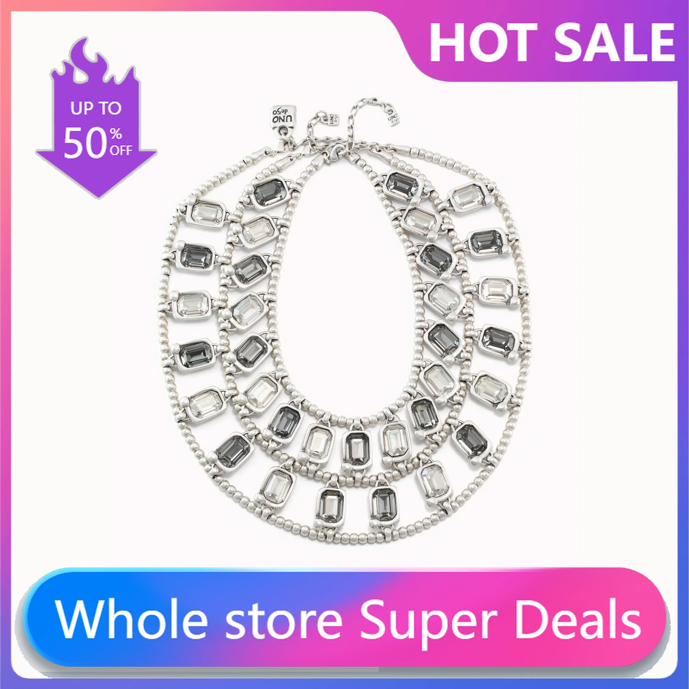 

2024Original Hot selling Spain UNOde50 Jewelry Fashion Luxury Grey White Crystal Double Layer Necklace Women's High Quality Gift