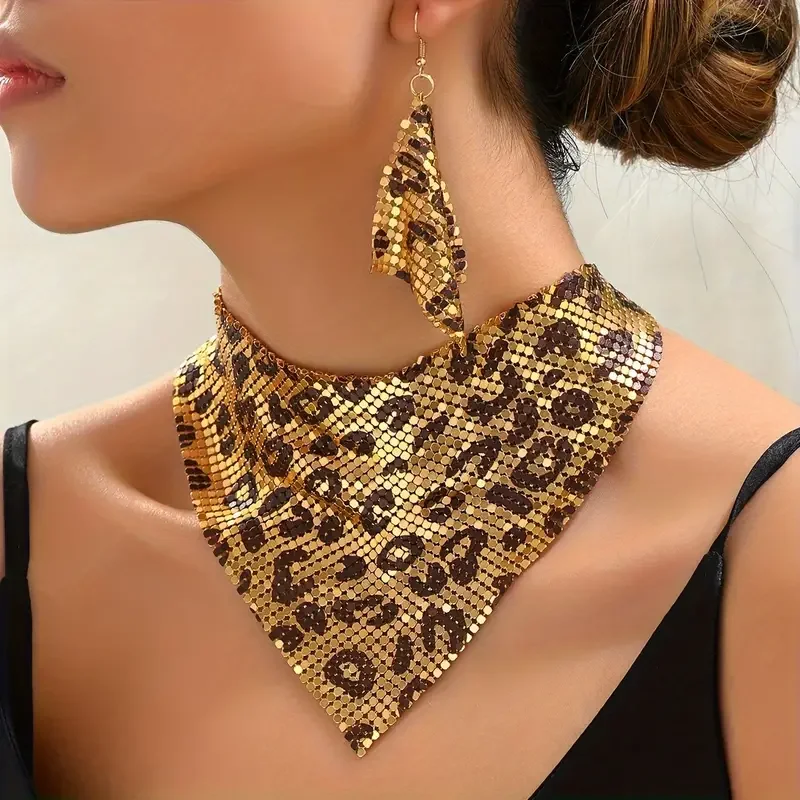 Fashion Leopard Print Jewelry Set 3pcs Sexy Bib Necklace Dangle Earrings Vintage Elegant Design Versatile Stylish Accessor jewelry sets