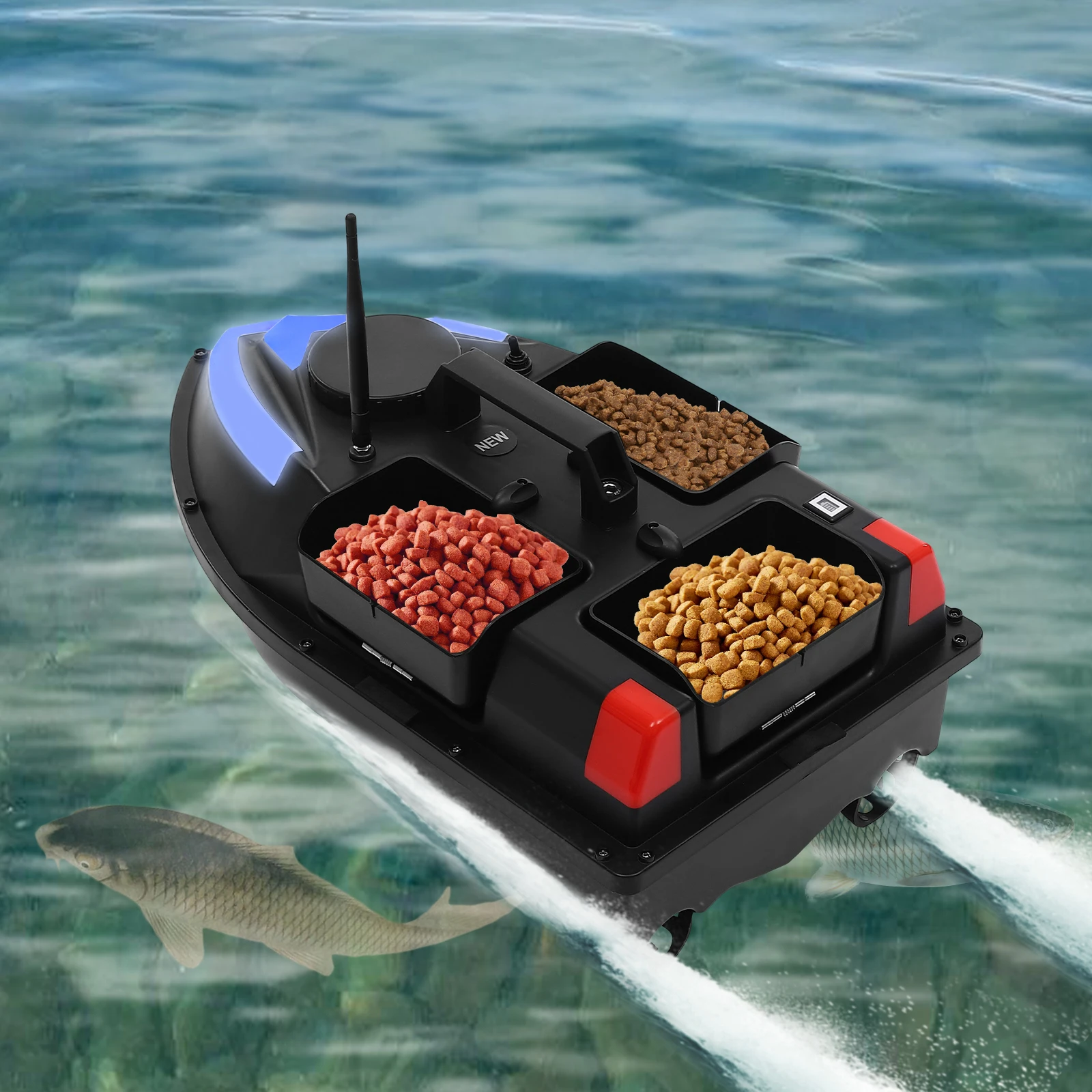 500 m Bait Boat GPS,Fishing Bait Boat with LED RC, Automatic Return, Wind and Wave Resistance,Fishing Lure Boat 3 Bait Boxes 1