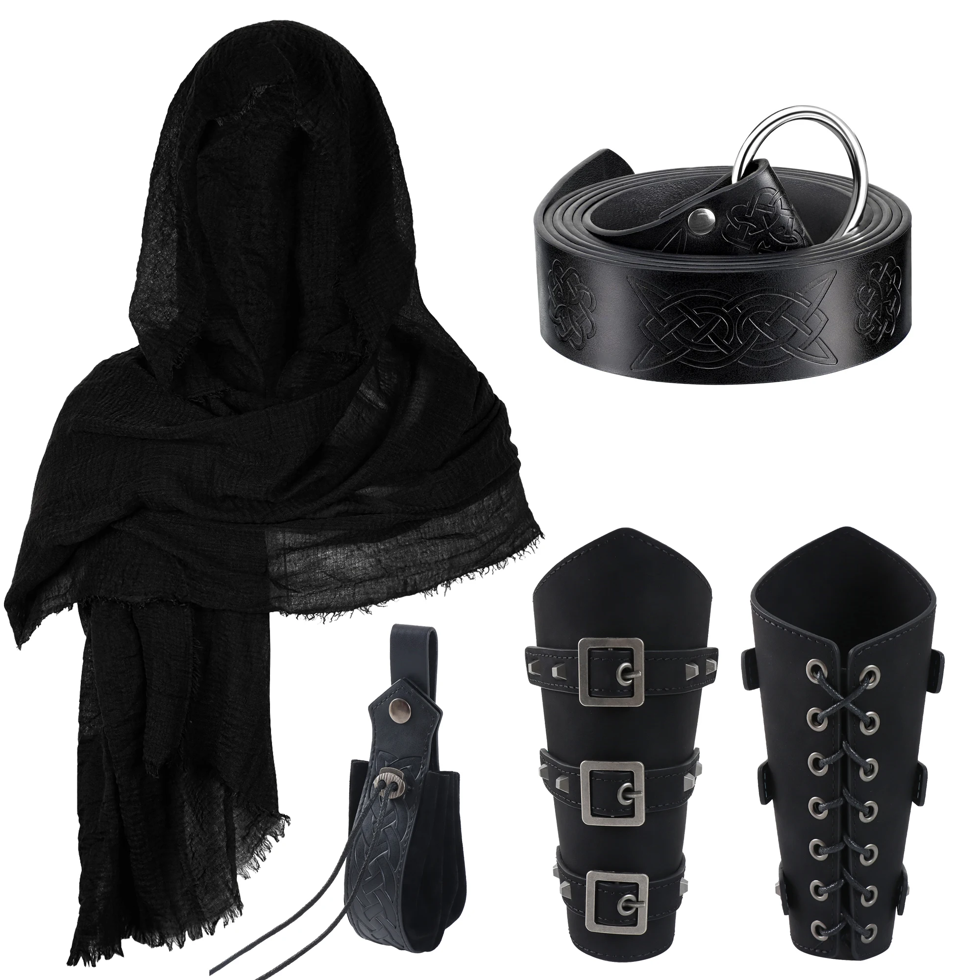 Game Cosplay Props Vintage Pirate Scarf Medieval Hood Cape Leather Print Belt Suit Role Playing Medieval Rivet Wristguard
