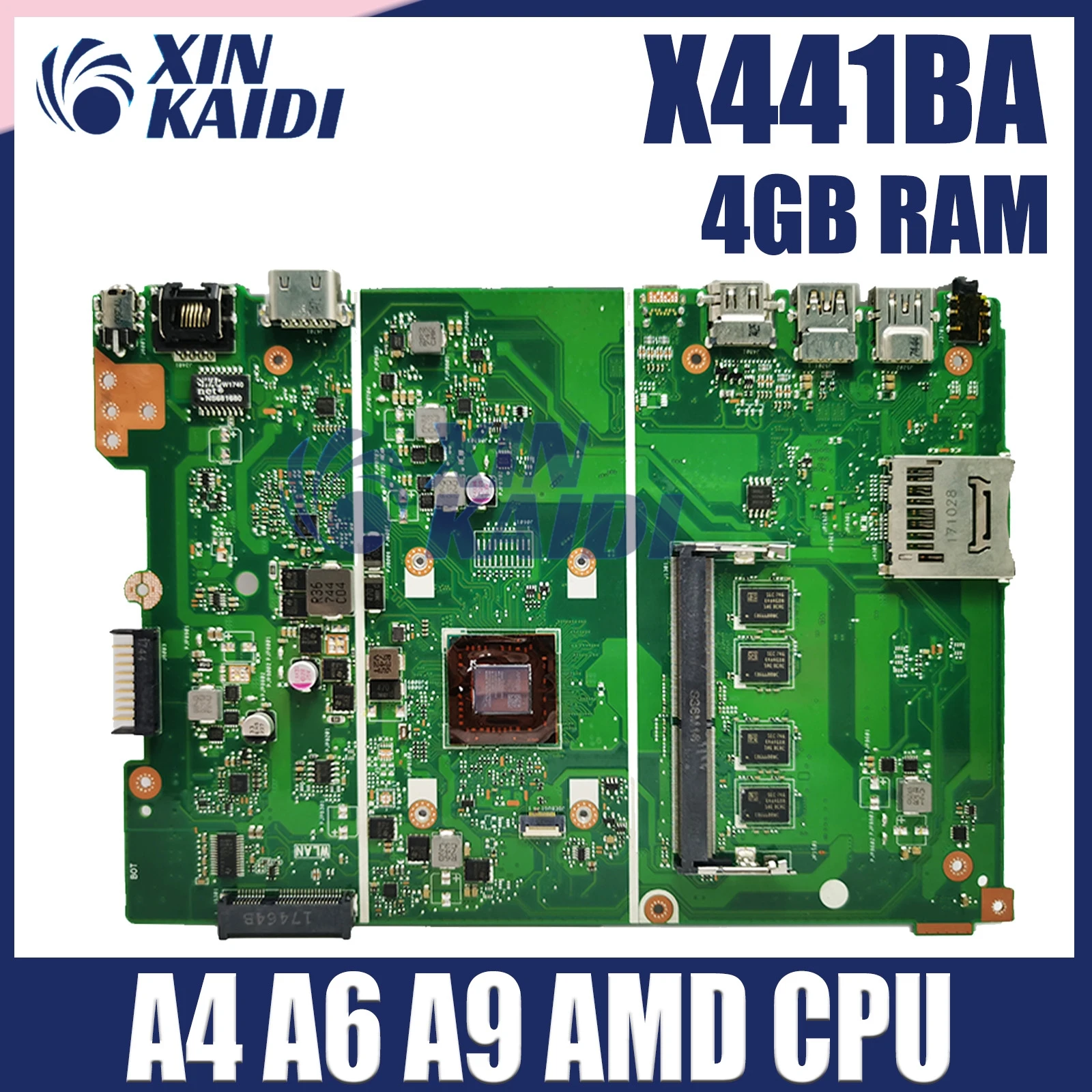 Материнская плата для ноутбука X441BA для ASUS X441 X441B, материнская плата для ноутбука с зеркальным процессором A9-9425, 4GB-RAM DDR4 * 1 слот