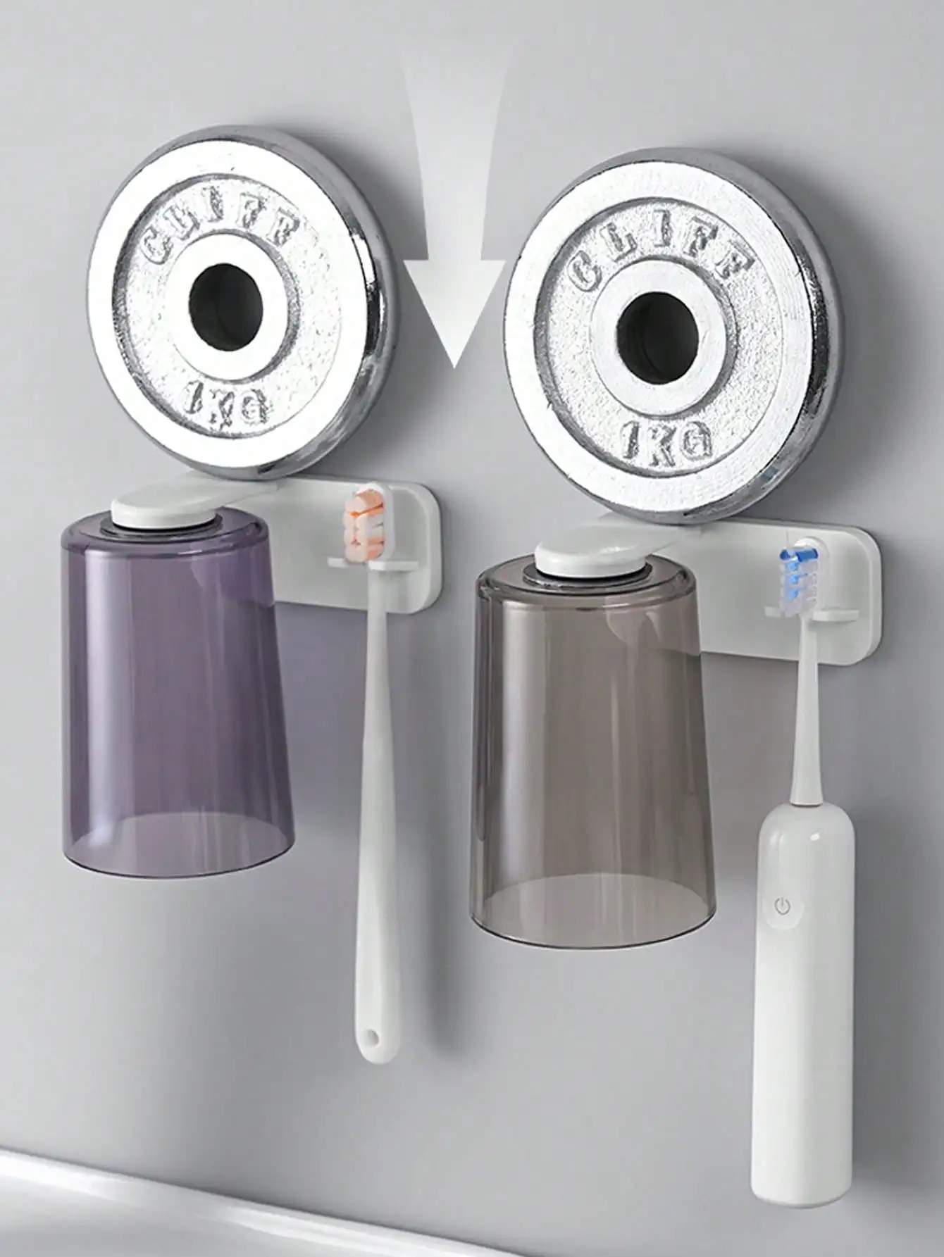 1/2 Magnetischer Mundspülbecher mit umgekehrter Halterung, kann ohne Bohren im Schrank aufbewahrt werden, einfache Zahnbürste für zwei Personen_voghion.com