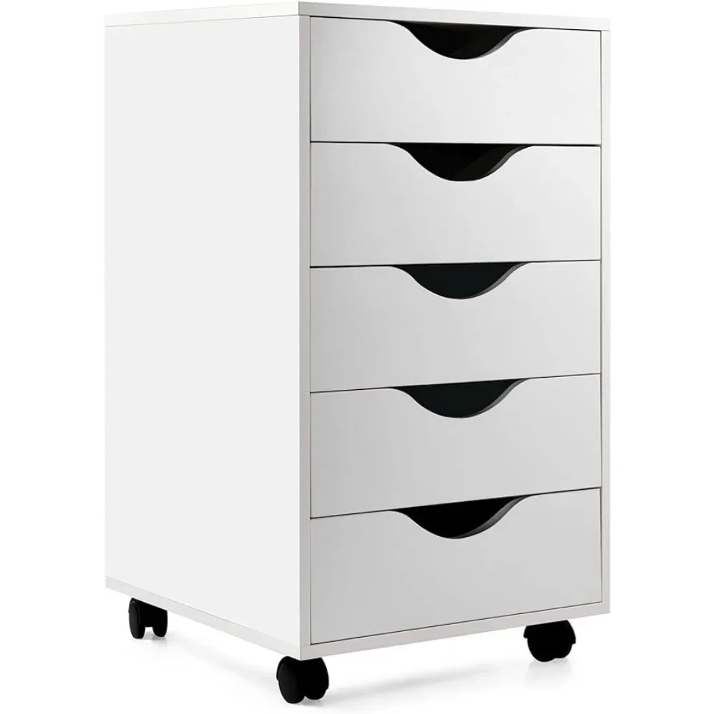 

EDGEWOOD 5 Drawer Vertical File Cabinet Filing Storage Wood Organizer Dresser Chest Under Desk, 16"D X 16"W X 26"H, White