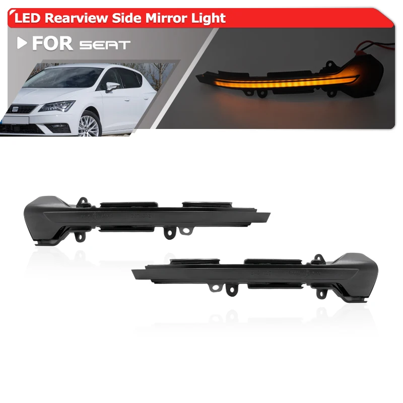 

For Seat Leon III 5F 2013- Ibiza KJ 2018- Arona 2017- Smoked Dynamic Led Rearview Side Mirror Blinkers Lights Turn Signal Lamp