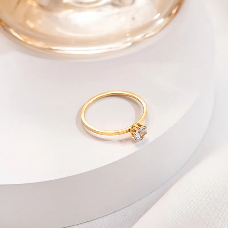 4mm Single CZ Stainless Steel Thin Ring Wedding Band for Women Girl Size 3-10