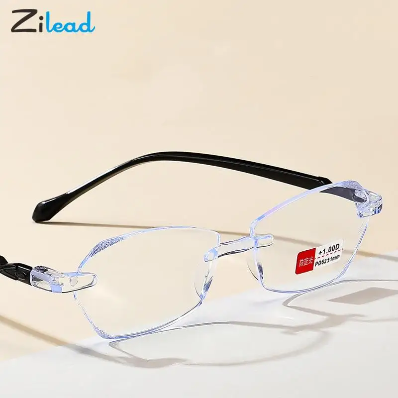 

Zilead Rimless Reading Glasses Luxury Anti Blue Light Diamond trimming Presbyopia Eyewear Women Men Unisex Hyperopia Eyeglasses