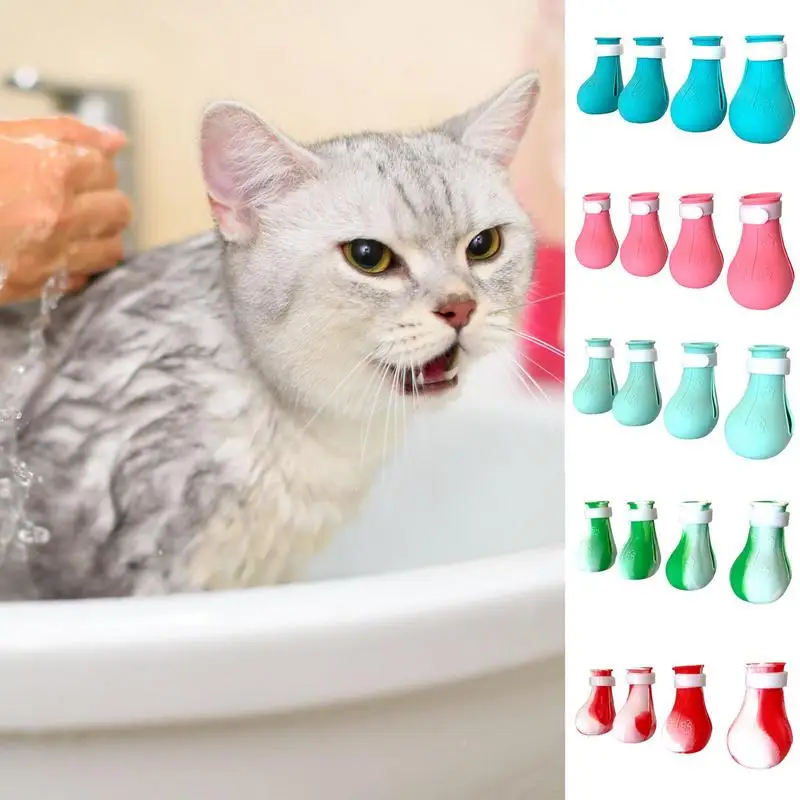Cat Foot Covers 4pcs Cat Antiscratch Shoes Silicone Cat Paw Protector