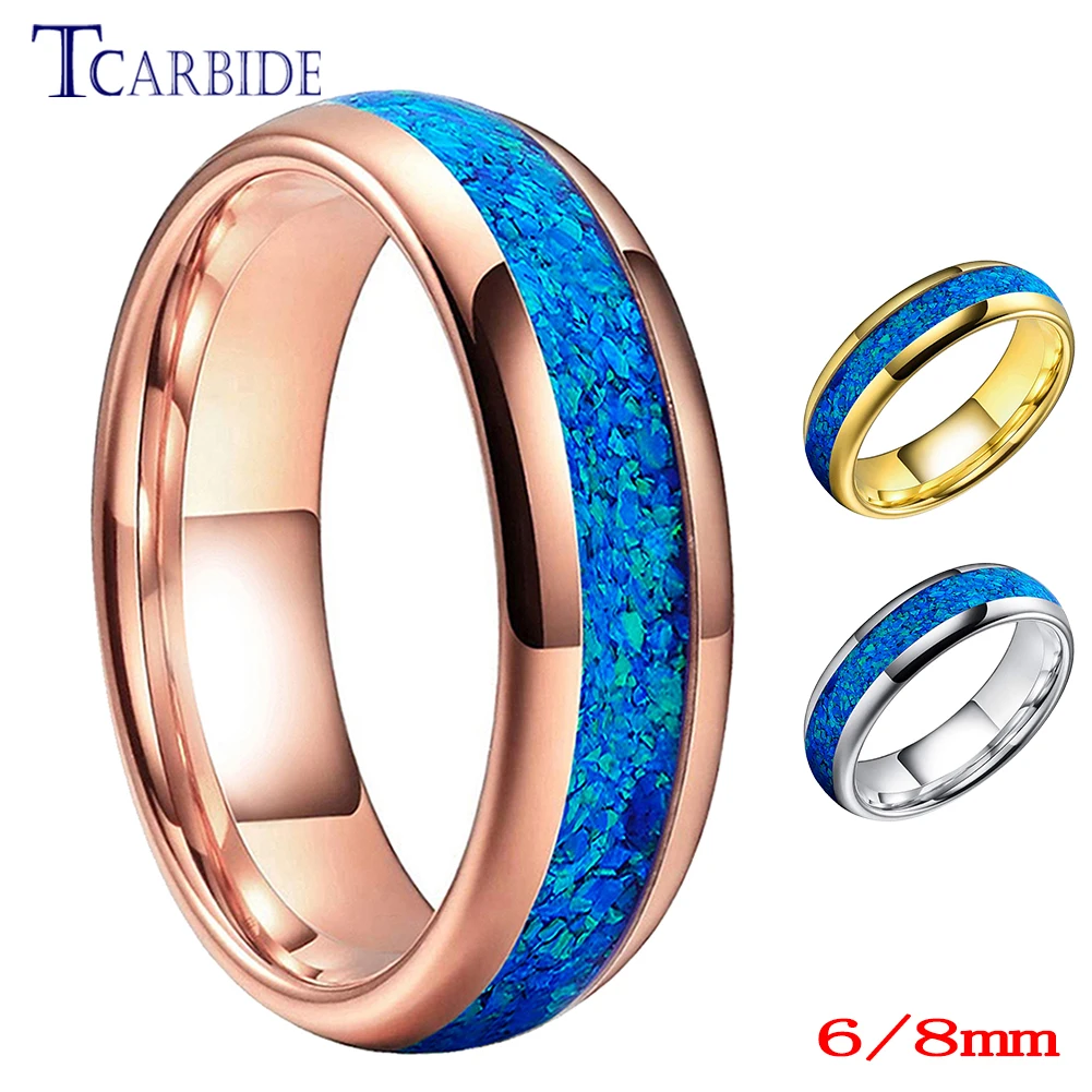 

6mm 8mm New Opal Ring Tungsten Wedding Band Men Women Fashion Jewelry Domed Polished Nice Festival Gift Comfort Fit