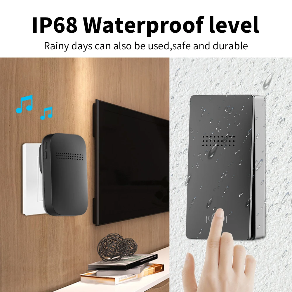 Wireless Doorbell Wireless Outdoor Doorbell Waterproof No Battery Required Self-Powered Door Bell Sets Home Outdoor Kinetic Ring Chime Doorbell