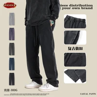 ZODF Retro 2024 Men Autumn Washed 380gsm Cotton Pants Unisex High Street Basic Oversized Solid Sport Straight Trousers HY0885 2