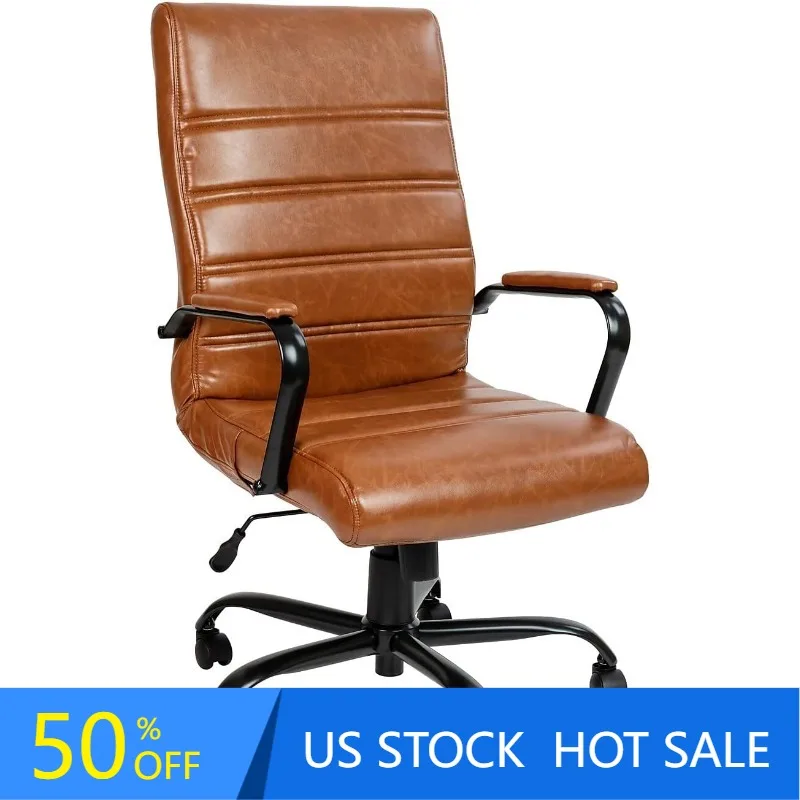

Whitney High Back Desk Chair - Brown LeatherSoft Executive Swivel Office Chair with Black Frame - Swivel Arm Chair