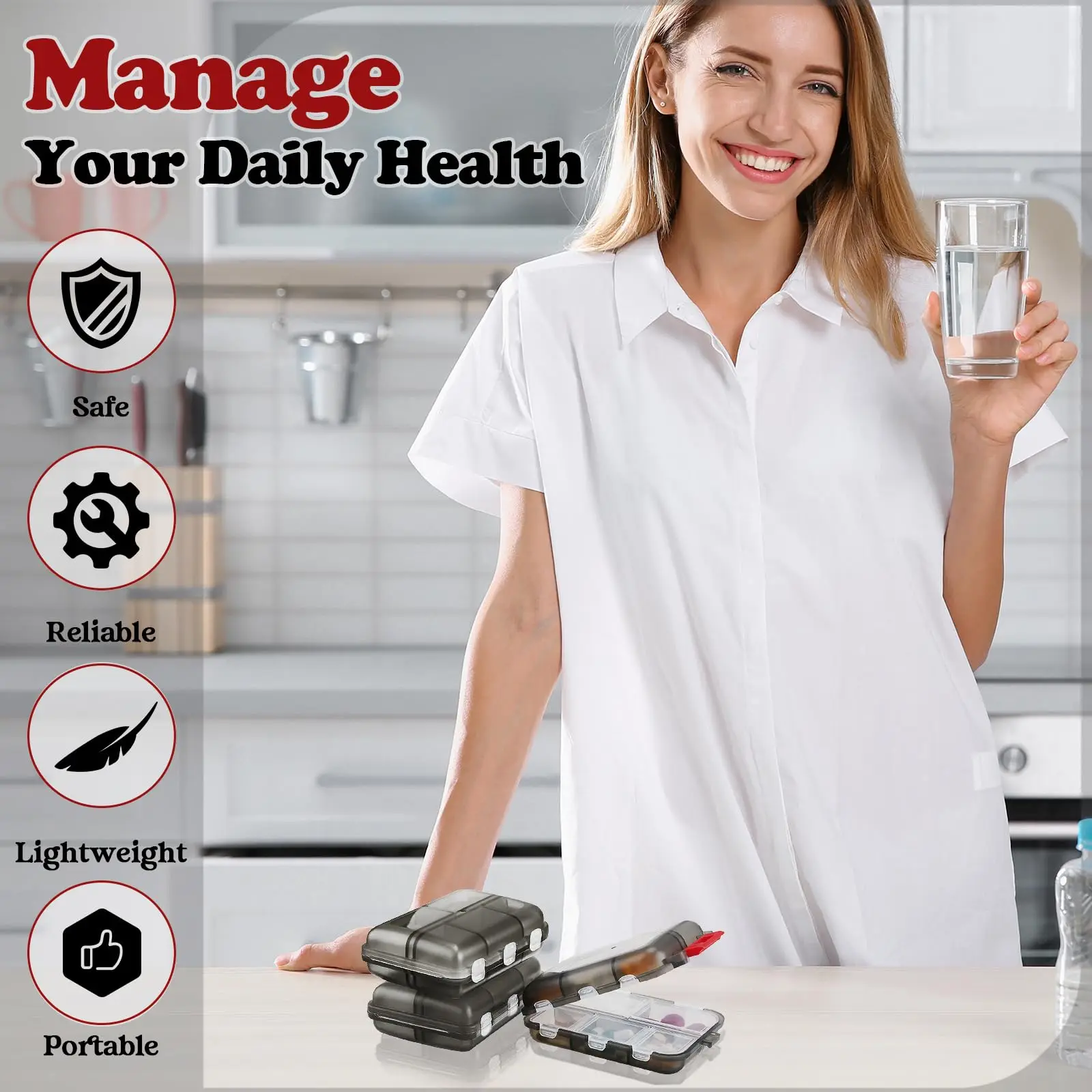 Oravel Pill Organizer 10 Compartments Pocket Pharmacy Portable Daily Medication Container Case for Travel Essentials Weekly