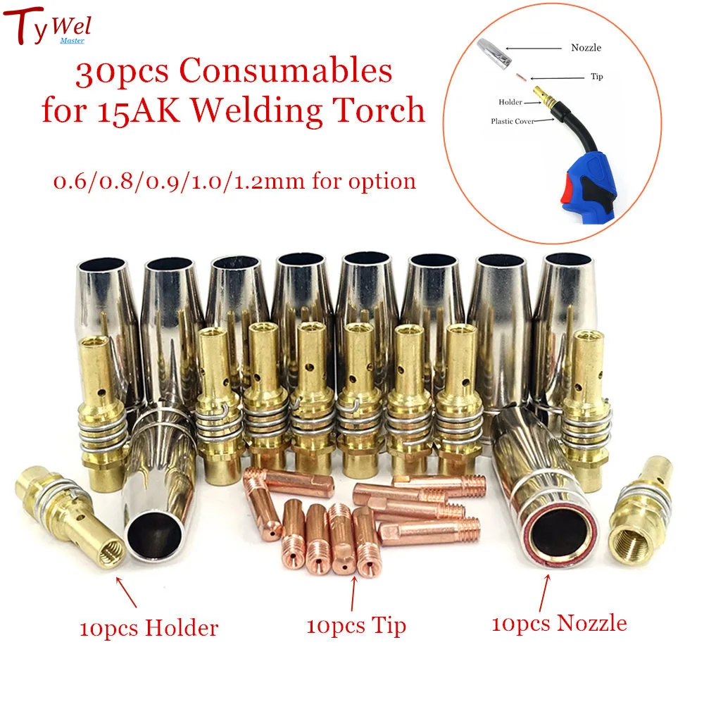 30Pcs 15AK Torch Machine Consumables MIG Torch Gas Nozzle Tips Holder for E3J8 