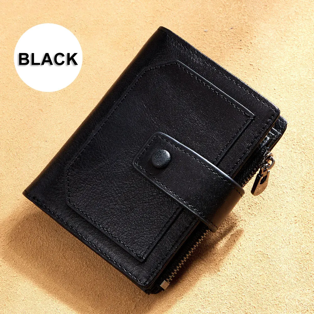 Men's Genuine Leather Wallet Vintage Short Multi Function Business Card  Holder RFID Blocking Zipper Coin Pocket Money Clip - AliExpress