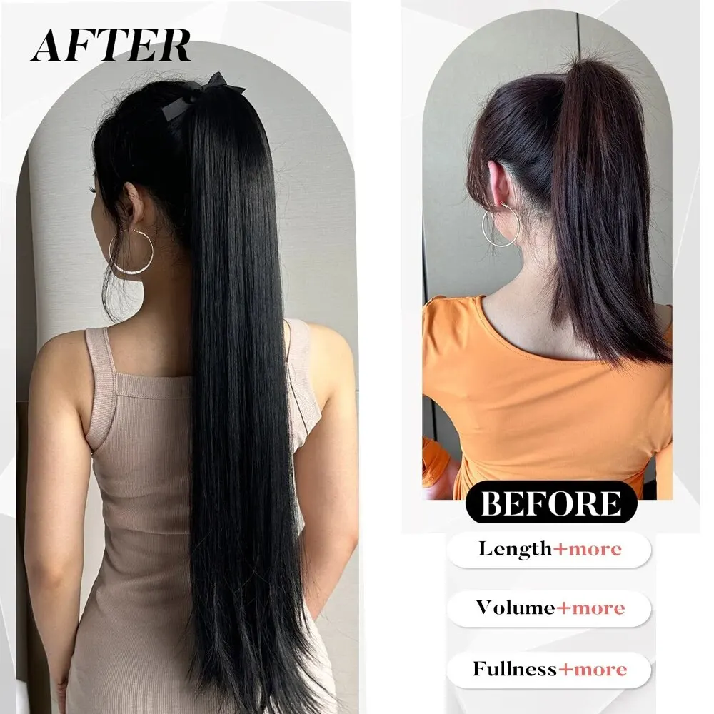 Clip In Ponytail Hair Extension Clip in Ponytail Extension Wrap Around Long Straight Pony Tail Hair 85CM Synthetic Hairpiece for Women Heat Resistant