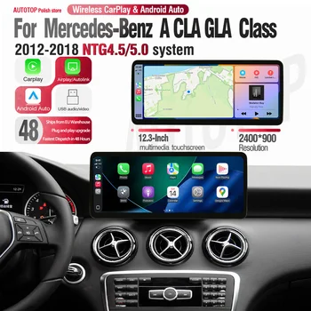 AUTOTOP Pantalla táctil multimedia de 12,3 “10,25” para Mercedes Benz A GLA CLA W176 NTG4.5 NTG5.0 Carplay Android Auto Airplay BT AUX 1