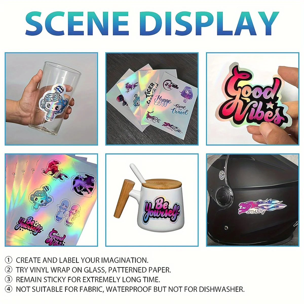 10 Sheets A4 Holographic Laser Paper, Waterproof PVC Self-Adhesive Vinyl Labels for Printer, Name Stickers, Office, Student & DI - 4