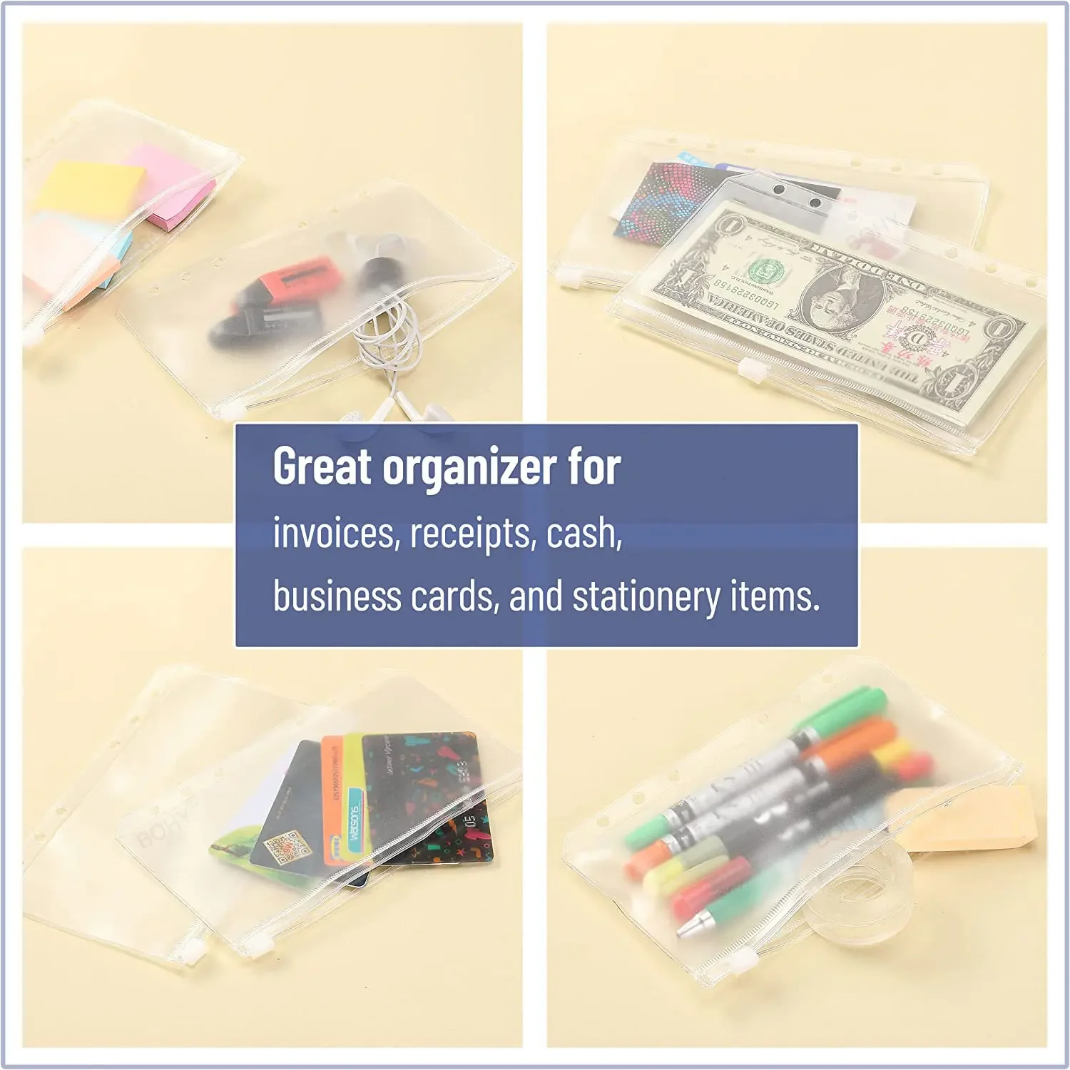 A5 A6 A7 바인더 포켓 6 팩 6 홀 A6 바인더 삽입 현금 봉투 투명 현금 봉투 바인더 파우치 용 지퍼 파우치