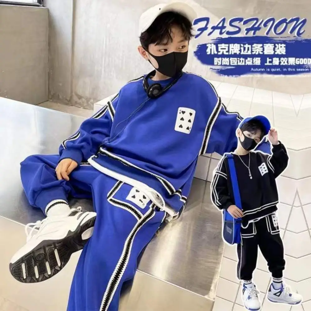 

Children's Clothing Set Fashion Poker Patchwork Sweatshirt + Trousers 2Pcs Boys And Girls Sports Set 3-10Y