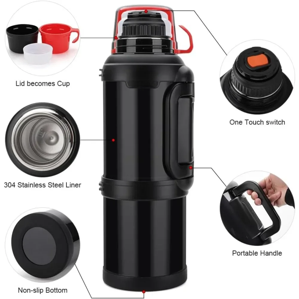 Vacuum Thermos Flask, 133oz/4L Travel Jug Stainless steel jug with handle, rust resistant, for hiking and fishing