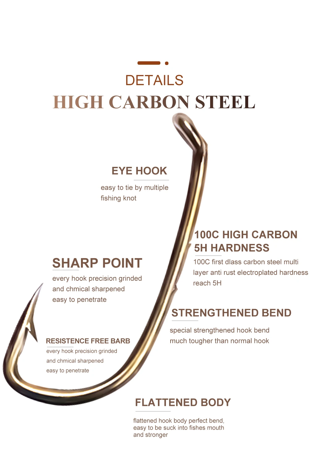 Description Picture 4 of itemFTK Baitholder Fishing Hooks 100Pcs 7-10# Bait Hook Barbed Shank Down Eye Offset Circle Hook Carp Fishing Jig Worm Hook Tackle