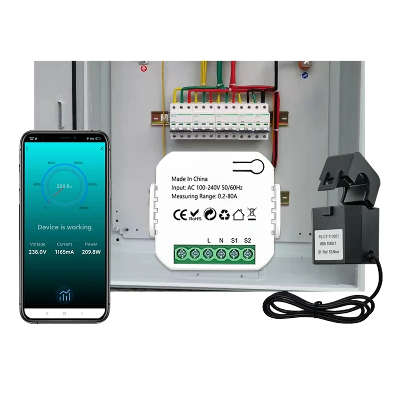 Zigbee-Medidor de energía inteligente con abrazadera, Monitor con aplicación, voltaje Kwh, consumo de energía, 110V, 240V, 80A, Tuya