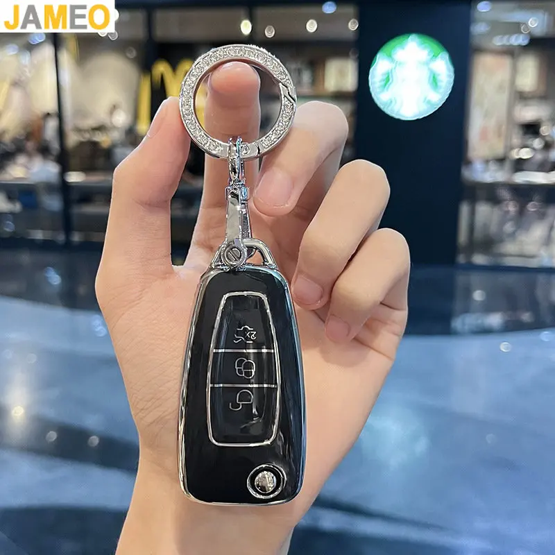 Tpu Car Folding Key Case Cover Per Ford Focus C-Max S-Max Galaxy Mondeo Ranger Transit Tourneo Custom Protector Bag Portachiavi