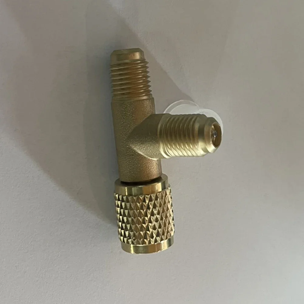 Car Quick Coupler Tee Adapter Valve Core 1/4in SAE Brass Air-Conditioning Quick-Connector T-shaped Adapter 1pc For R22 R12 R134