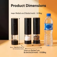 Rechargeable Electric Salt&Pepper Grinder Set with Wood Base, Automatic One‑Hand Operated Spice Mill with Adjustable Coarseness 6