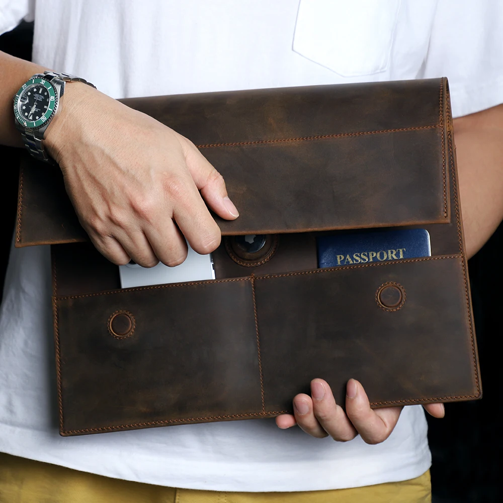Família de Contact-bolsa de Couro Laptop Capa para Macbook Pro Air 13 em 14 em 15 em 16 em Capa Protetora Airtag Case Bolsa - Imagem 6